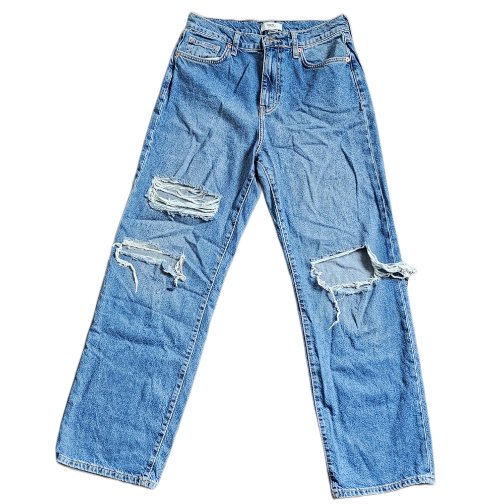 Forever 21 F21 Distressed Boyfriend Cut Mid Rise Medium Wash Jeans Size 28